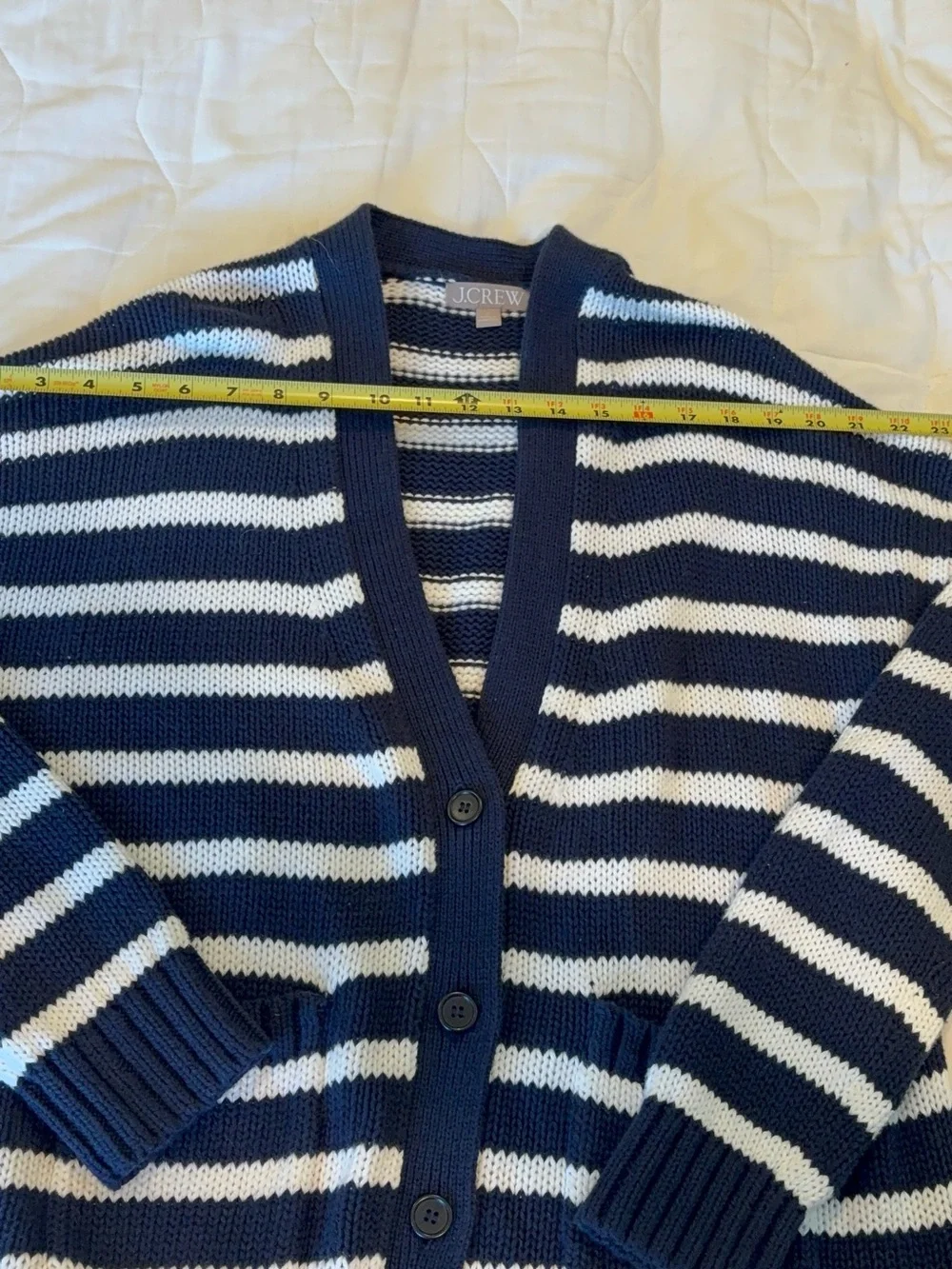J. Crew Navy and White Striped Knit Cardigan, new no tags, Size L